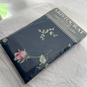 Springmaid aristocrat 2 KING Pillowcases blue pink floral 180 Percale kodel vtg
